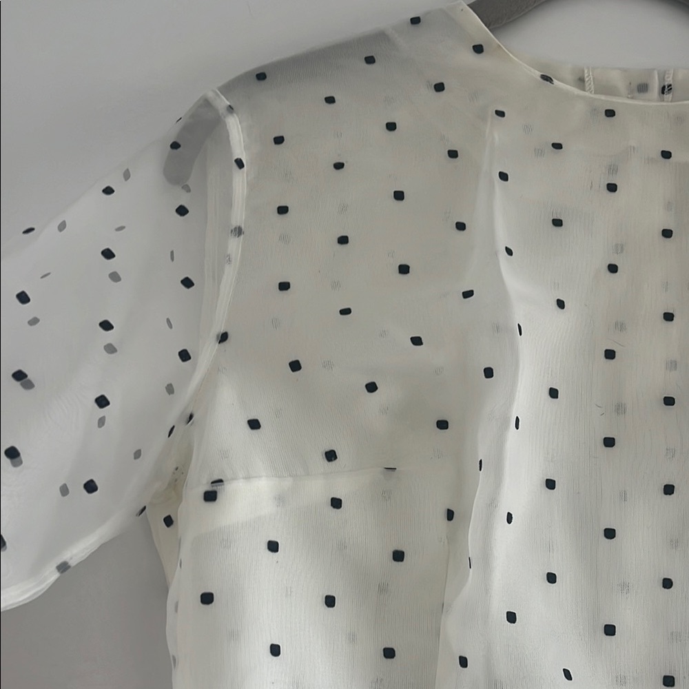 Vintage Majorette White Polka Dot Blouse with Ruffle Sleeves - Picture 3 of 8